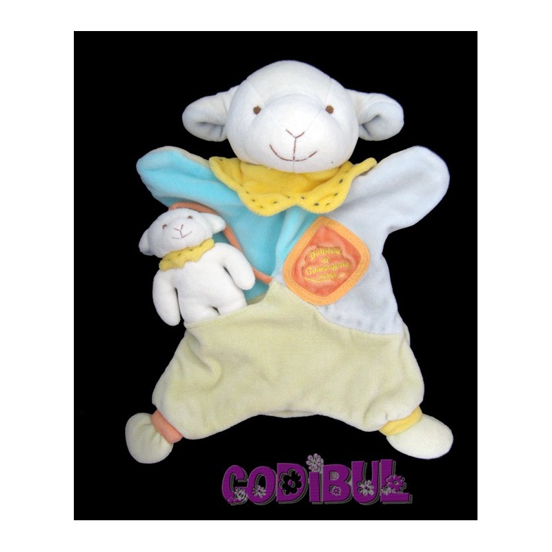 DOUDOU ET COMPAGNIE marionnette mouton bleu vert