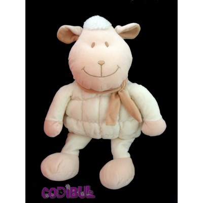 TIAMO GRAND Doudou Mouton blanc et marron avec écharpe