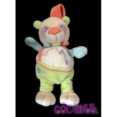 BABY NAT' doudou musical panda pandy mauve vert blanc