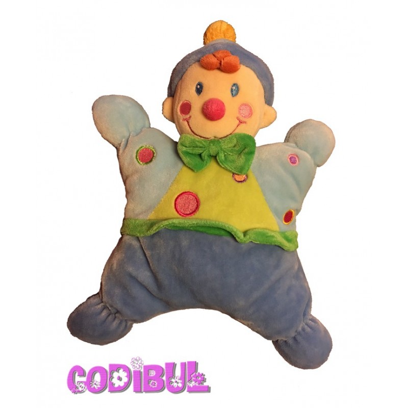 NICOTOY Doudou semi plat clown bleu