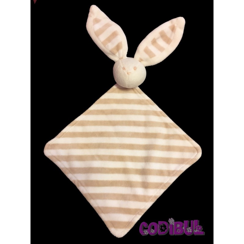 doudou plat lapin blanc beige rayé pois triangle