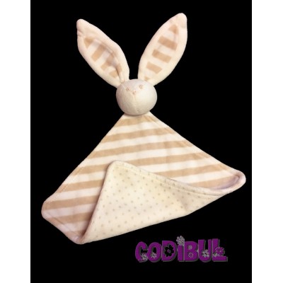 doudou plat lapin blanc beige rayé pois triangle