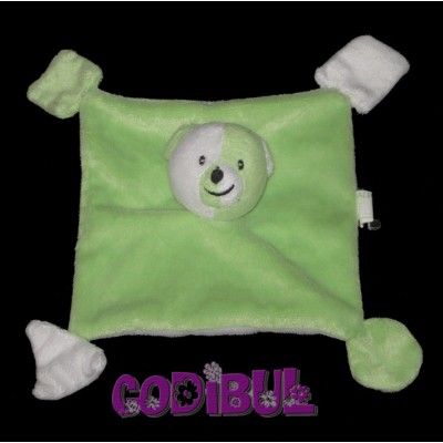 ALPHANOVA BEBE doudou plat ours vert blanc