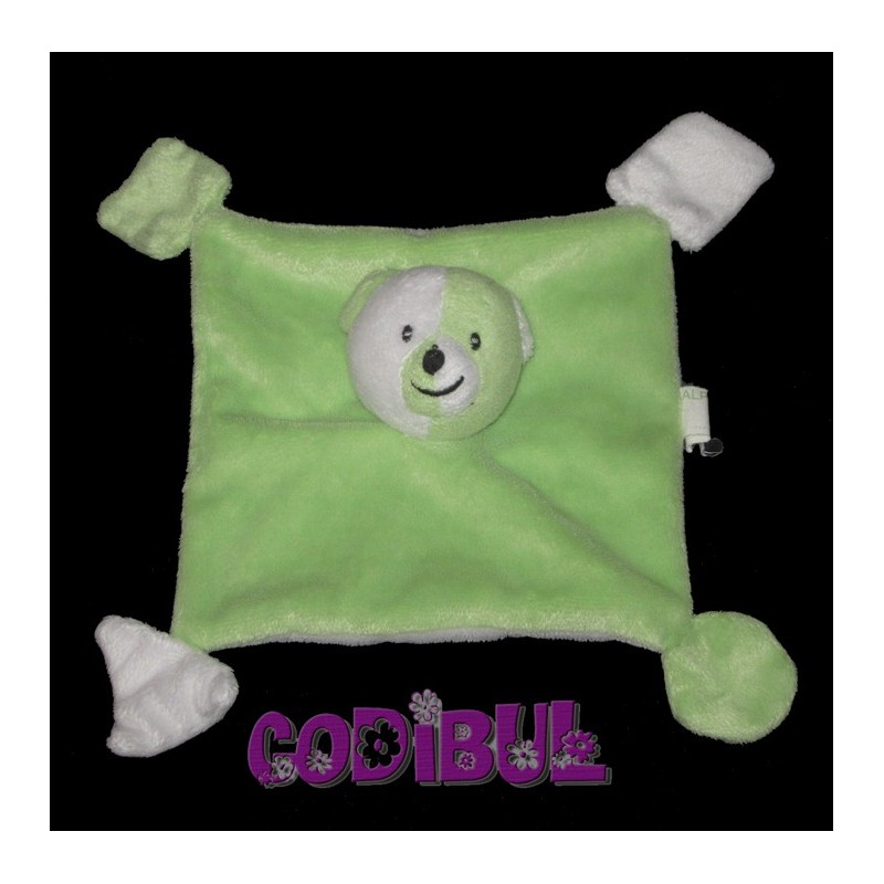 ALPHANOVA BEBE doudou plat ours vert blanc