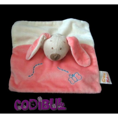 DOUKIDOU doudou plat lapin chien beige rose papillon brodé