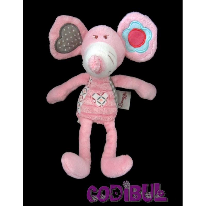 BENGY Doudou souris rose coeur fleur