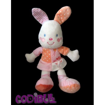 NICOTOY KIABI doudou lapin robe rose orange pois fleurs coeur