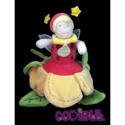 DOUDOU ET COMPAGNIE doudou musical lutin coccinelle dans fleur rouge