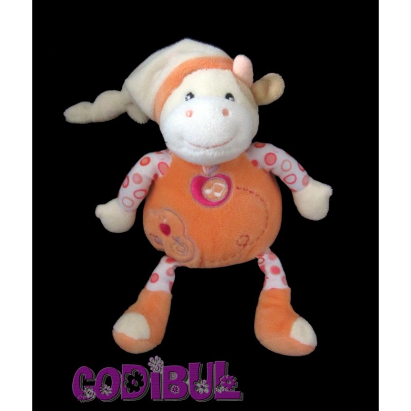 GIPSY DOUDOU musical PELUCHE VACHE ORANGE POMME