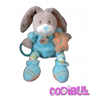 BABY NAT' doudou lapin bleu orange étoile hochet