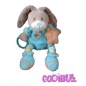 BABY NAT' doudou lapin bleu orange étoile hochet