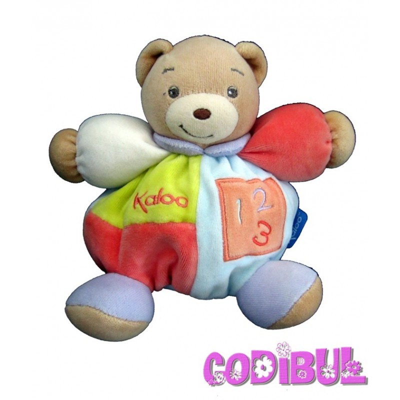 KALOO Doudou marionnette ours sable patchwork