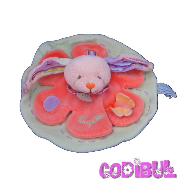 DOUDOU ET COMPAGNIE lapin loupichou orange vert mauve papillon