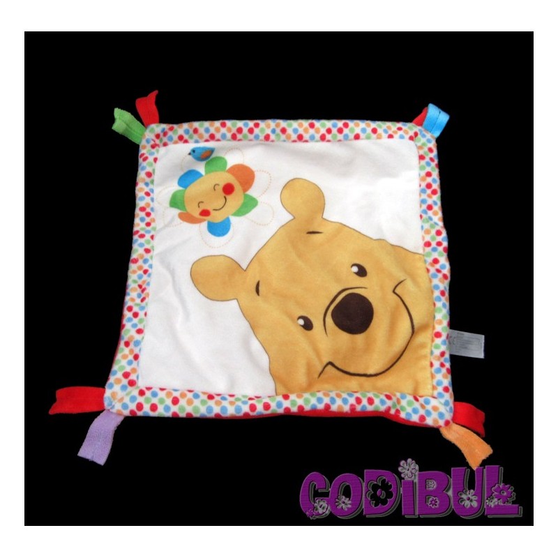 DISNEY NICOTOY Doudou plat winnie blanc rouge pois fleur