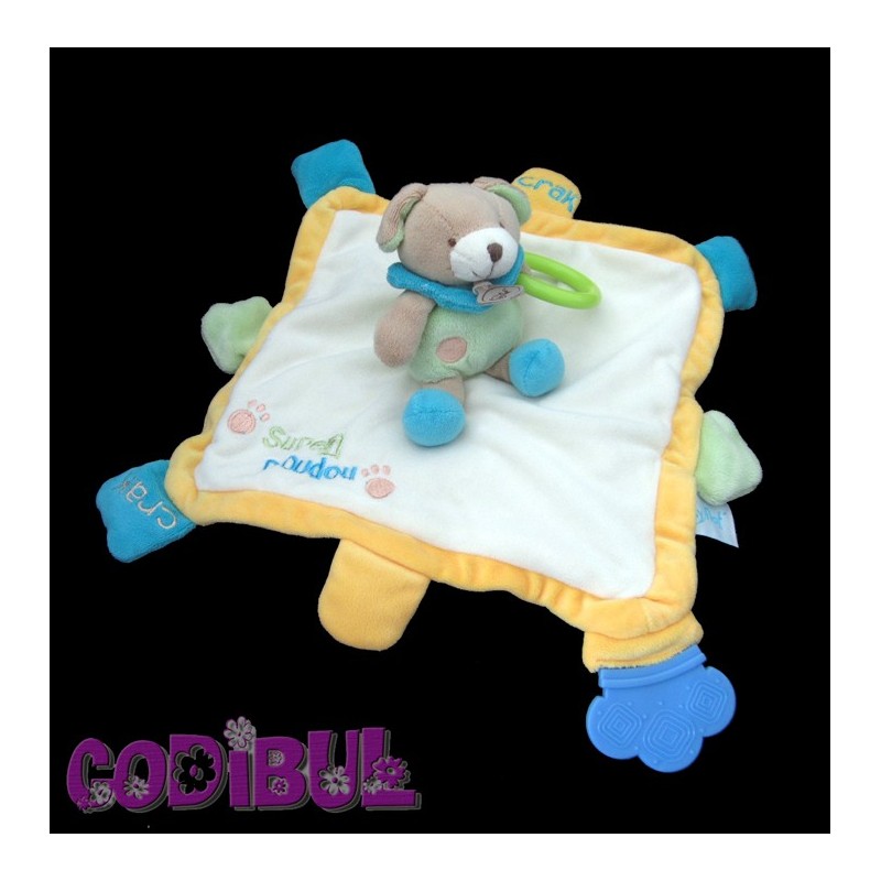 BABY NAT' Doudou plat éveil ours vert bleu jaune super doudou