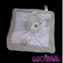 NICOTOY doudou plat ours rose et beige croix