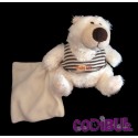 BABY NAT' doudou ours polaire blanc t-shirt rayé mouchoir