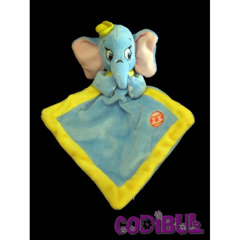 DISNEY NICOTOY Doudou plat Dumbo l'éléphant bleu jaune