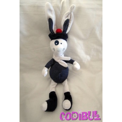 TAPE A L'OEIL doudou lapin blanc bleu marine cocard