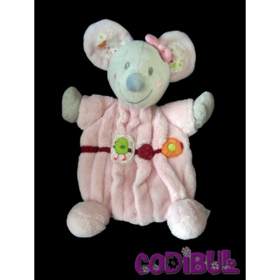 NICOTOY DOUDOU PLAT Souris rose oiseau vert