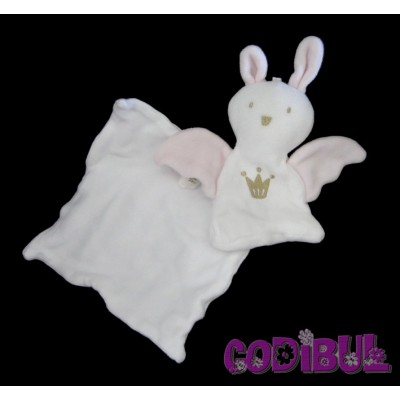 BERLINGOT doudou lapin blanc rose mouchoir couronne