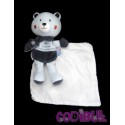 SUCRE D'ORGE Doudou cajou ours bleu mouchoir flocon neige