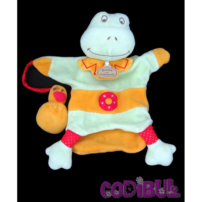 DOUDOU ET COMPAGNIE Doudou plat marionnette grenouille verte et son canard