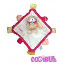 BABY NAT' Doudou plat ours assis sur carré blanc rose super doudou