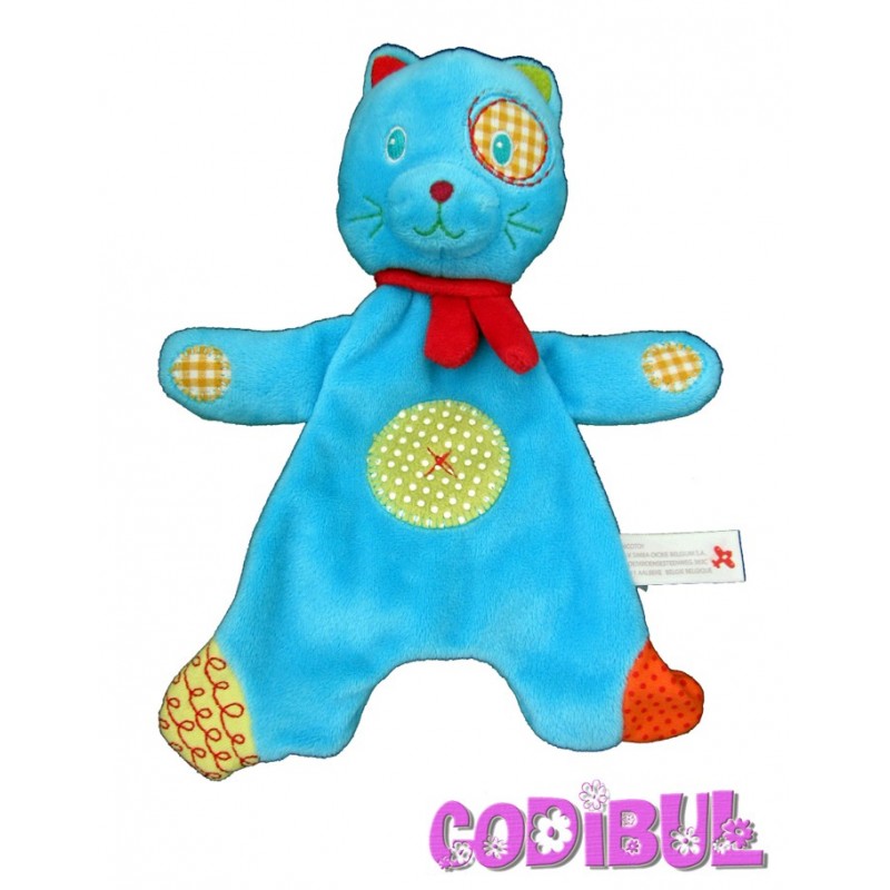 NICOTOY DOUDOU doudou plat chat bleu écharpe rouge