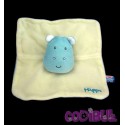 SUCRE D'ORGE doudou plat hippopotame jaune bleu