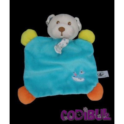 CP INTERNATIONAL doudou ours bleu fleurs bateau