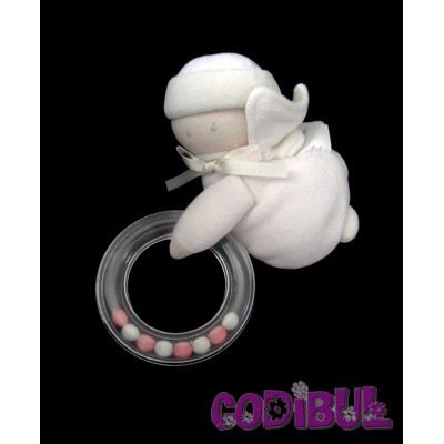 COROLLE Doudou hochet lutin blanc et rose Mon p'tit ange