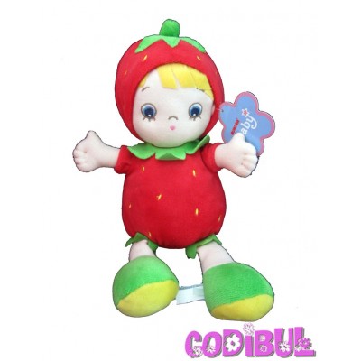 AURORA BABY doudou poupée fille fraise rouge vert