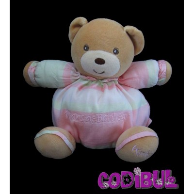 Doudou Ours rose coeur vert Mon Doudou 32 cm Nounours chez vous des demain