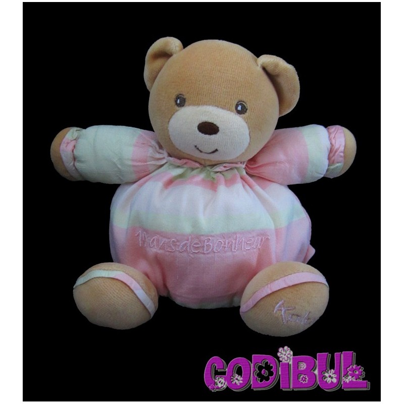 KALOO Doudou ours boule rose vert 10 ans de Bonheur