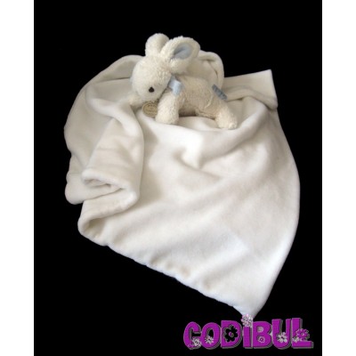 DOUDOU ET COMPAGNIE lapin bonbon blanc bleu couverture