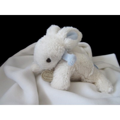 DOUDOU ET COMPAGNIE lapin bonbon blanc bleu couverture