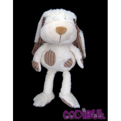 ENESCO doudou lapin blanc tissu rayé beige bordeaux