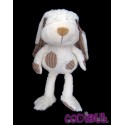 ENESCO doudou lapin blanc tissu rayé beige bordeaux