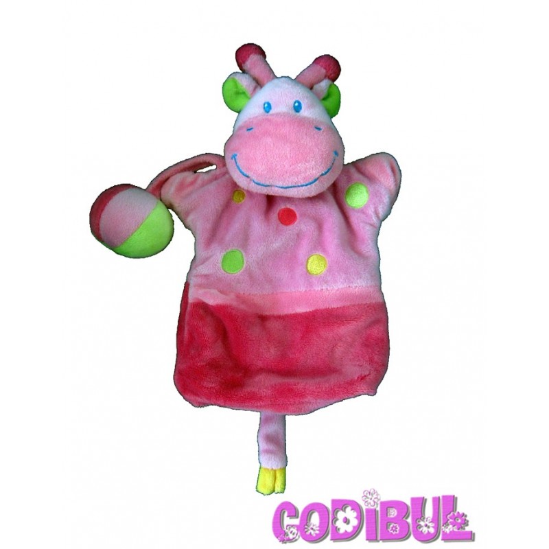 POMMETTE Doudou marionnette girafe rose balle