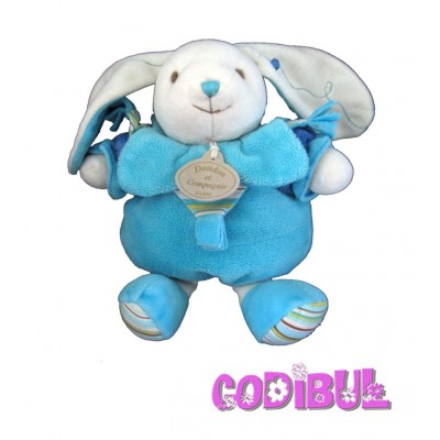 Doudou et compagnie lapin bleu col rayé Merlin Z'amigolos