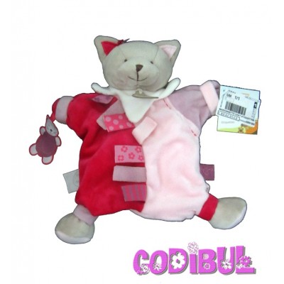 Doudou et compagnie marionnette chat énola rose étiquettes