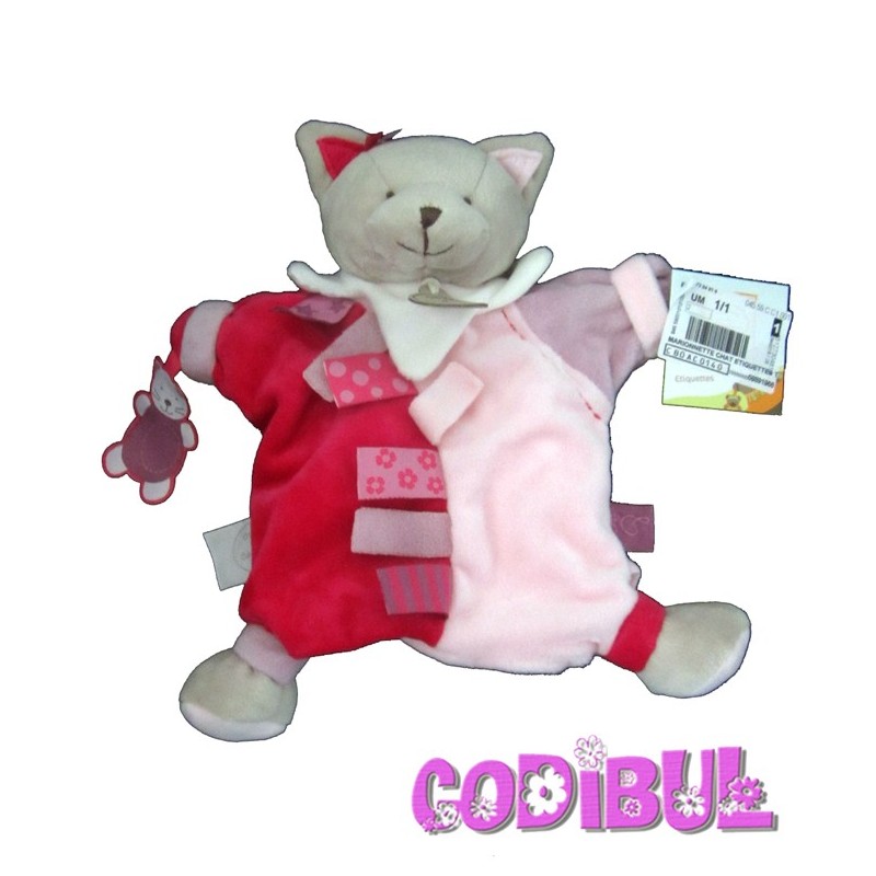 Doudou et compagnie marionnette chat énola rose étiquettes