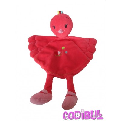 NICOTOY doudou oiseau rouge rose papillon brodé