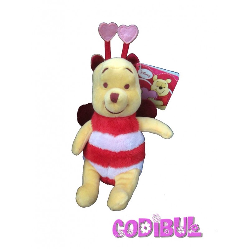 DISNEY doudou Winnie l'ourson déguisé en abeille rouge antennes coeurs