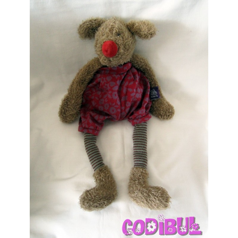 MOULIN ROTY doudou souris marron short rouge