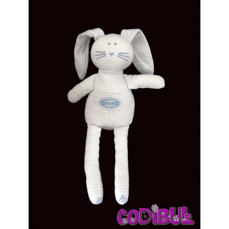 Petit bateau doudou lapin bleu cien rayé milleraies