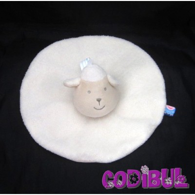 SUCRE D'ORGE doudou plat rond mouton blanc beige