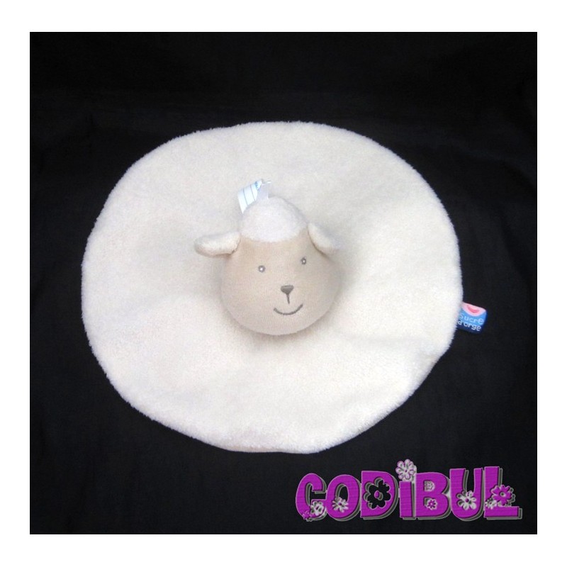 SUCRE D'ORGE doudou plat rond mouton blanc beige