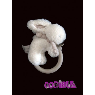 DOUDOU ET COMPAGNIE lapin bonbon blanc et taupe hochet